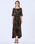 SIXDO G-Black Wide Neck Woven Flared Dress